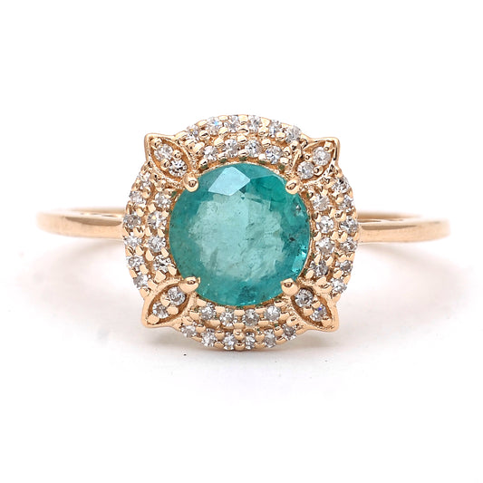 1.39 Ct Round Mixed Cut Natural Emerald 14K Gold Ring