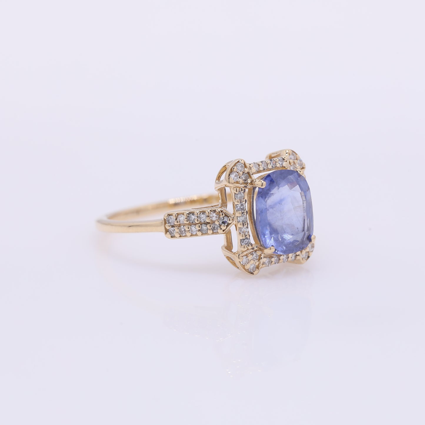 2.00 Ct Cushion Mixed Cut Natural Sapphire 14K Gold Ring