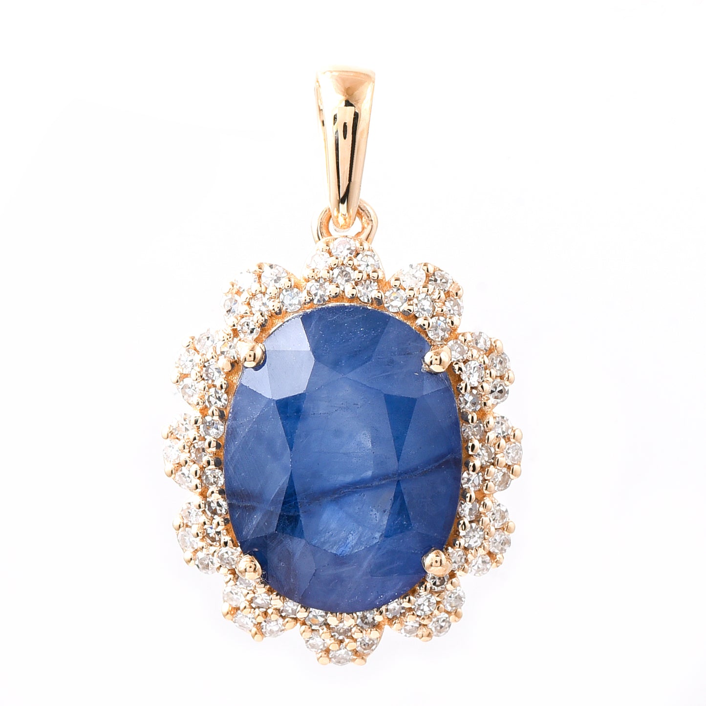 5.38 Ct Oval Mixed Cut Natural Sapphire 14K Gold Pendant