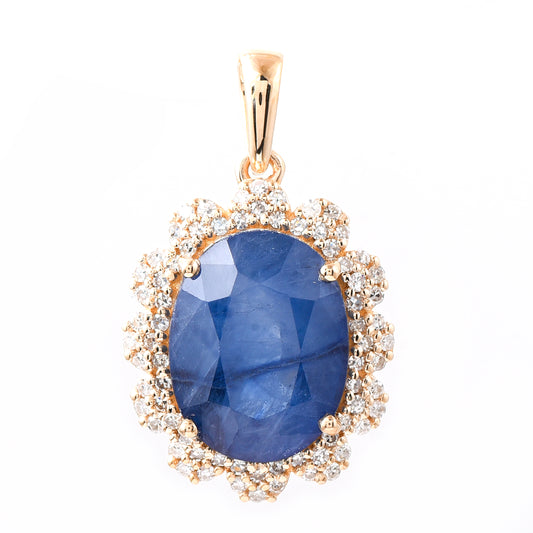 5.38 Ct Oval Mixed Cut Natural Sapphire 14K Gold Pendant