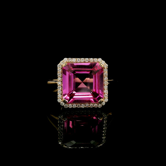 4.71 Ct Square Emerald Cut Lab Grown Pink Sapphire 14K Gold Ring