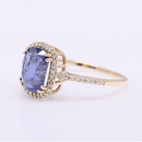 2.95 Ct Cushion Mixed Cut Natural Sapphire 14K Gold Ring