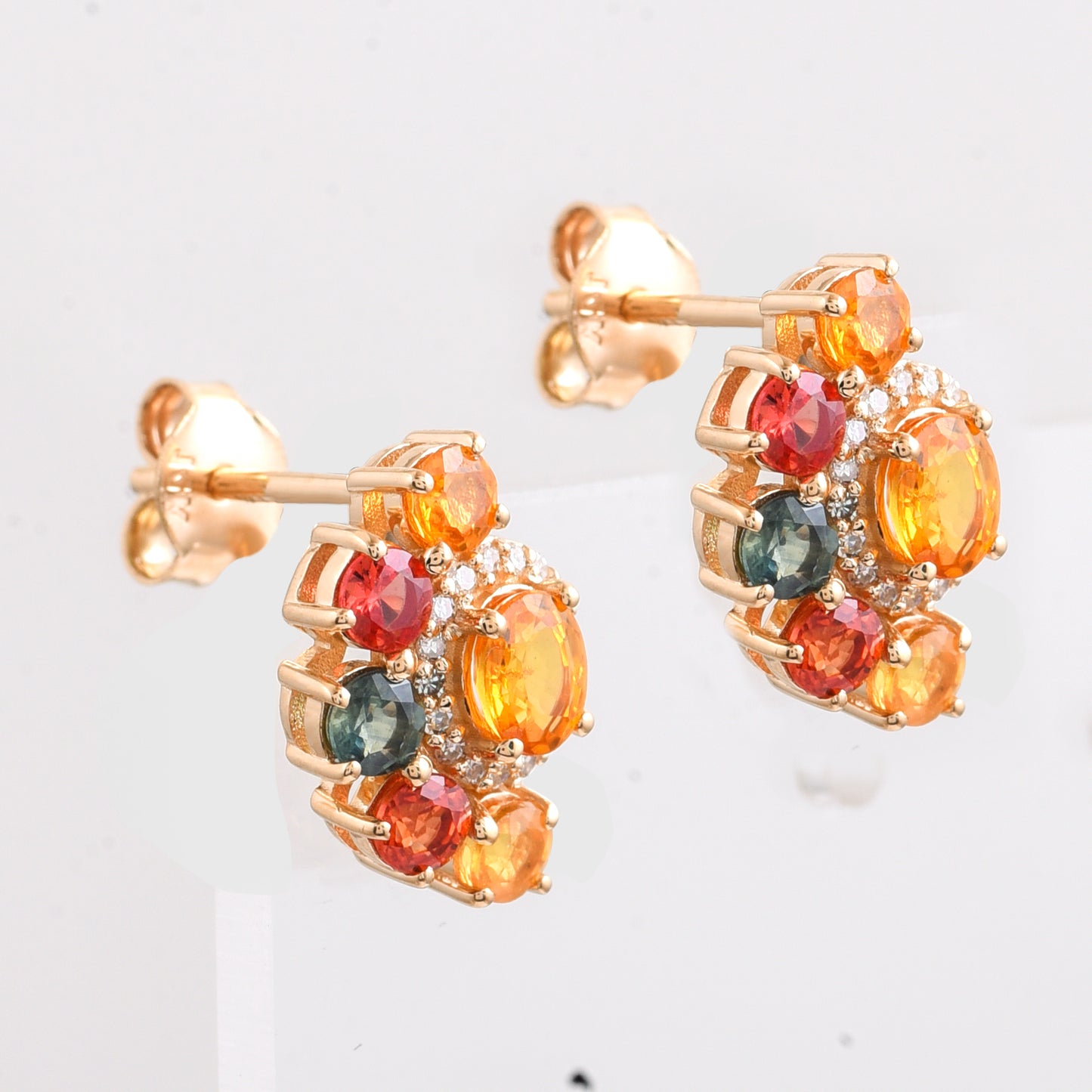 2.10 Ct Round, Oval Multi Sapphire 14K Gold Earrings