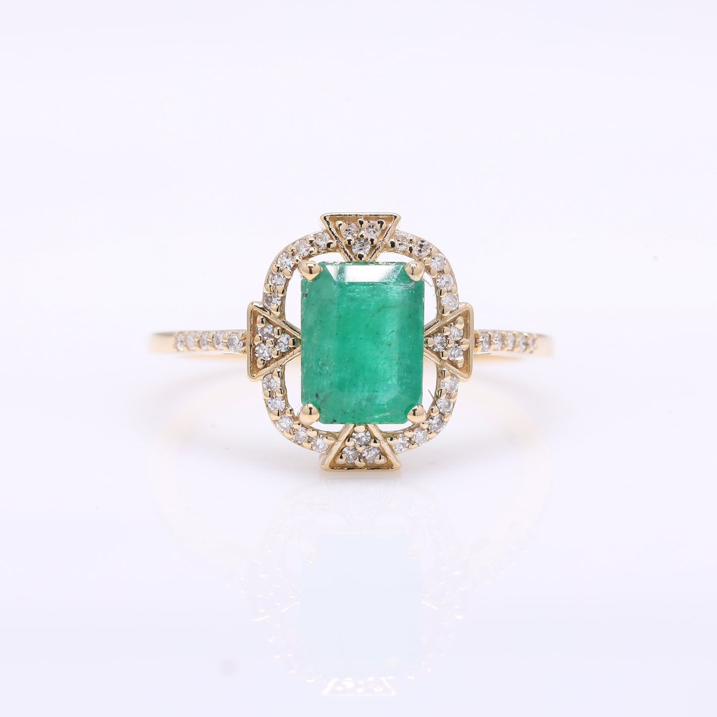 1.43 Ct Octagon Step Cut Natural Emerald 14K Gold Ring