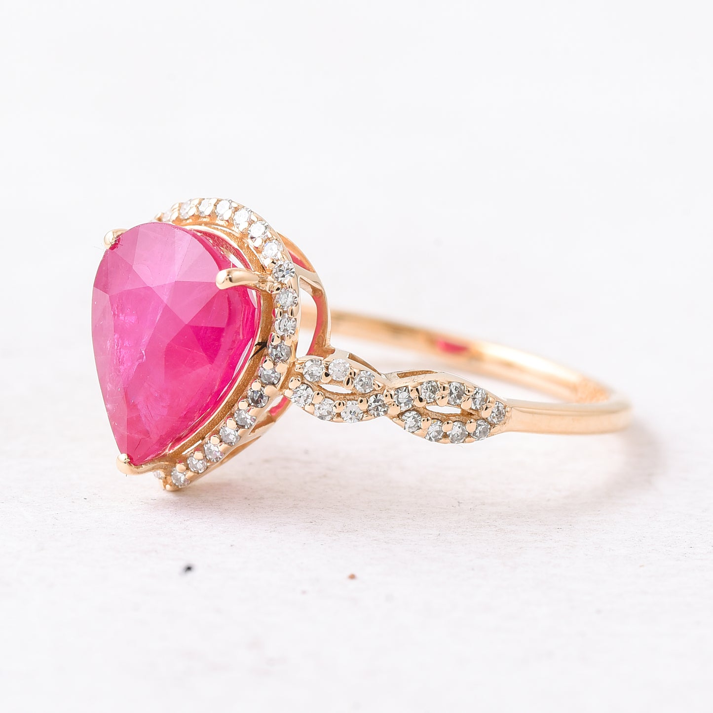 3.36 Ct Pear Mixed Cut Natural Ruby 14K Gold Ring