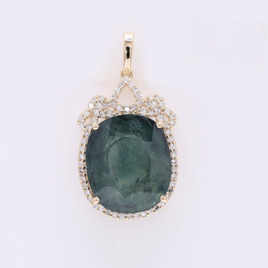 11.08 Ct Cushion Mixed Cut Natural Sapphire 14K Gold Pendant