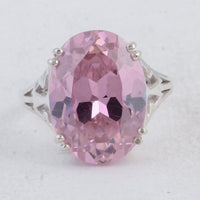 26.79 Ct Oval Pink Cz 925 Sterling Silver Ring