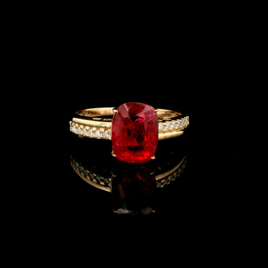 3.13 Ct Rectangular Cushion Mixed Cut Lab Grown Ruby 14K Gold Ring