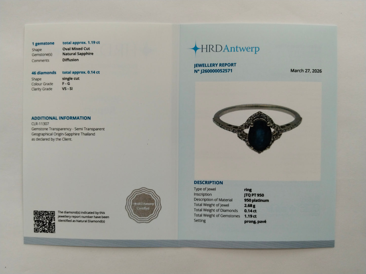 1.33 Ct Oval Mixed Cut Natural Sapphire 950 Platinum Ring