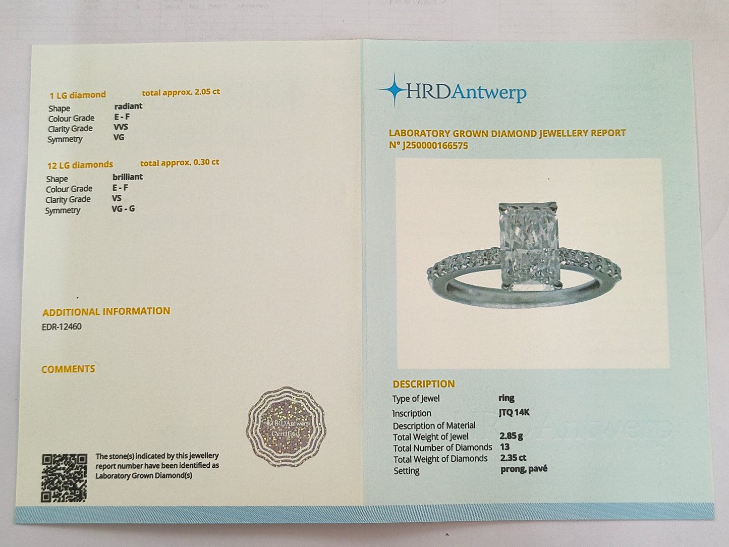2.35 Carats Lab Grown Diamond 14K Gold Ring