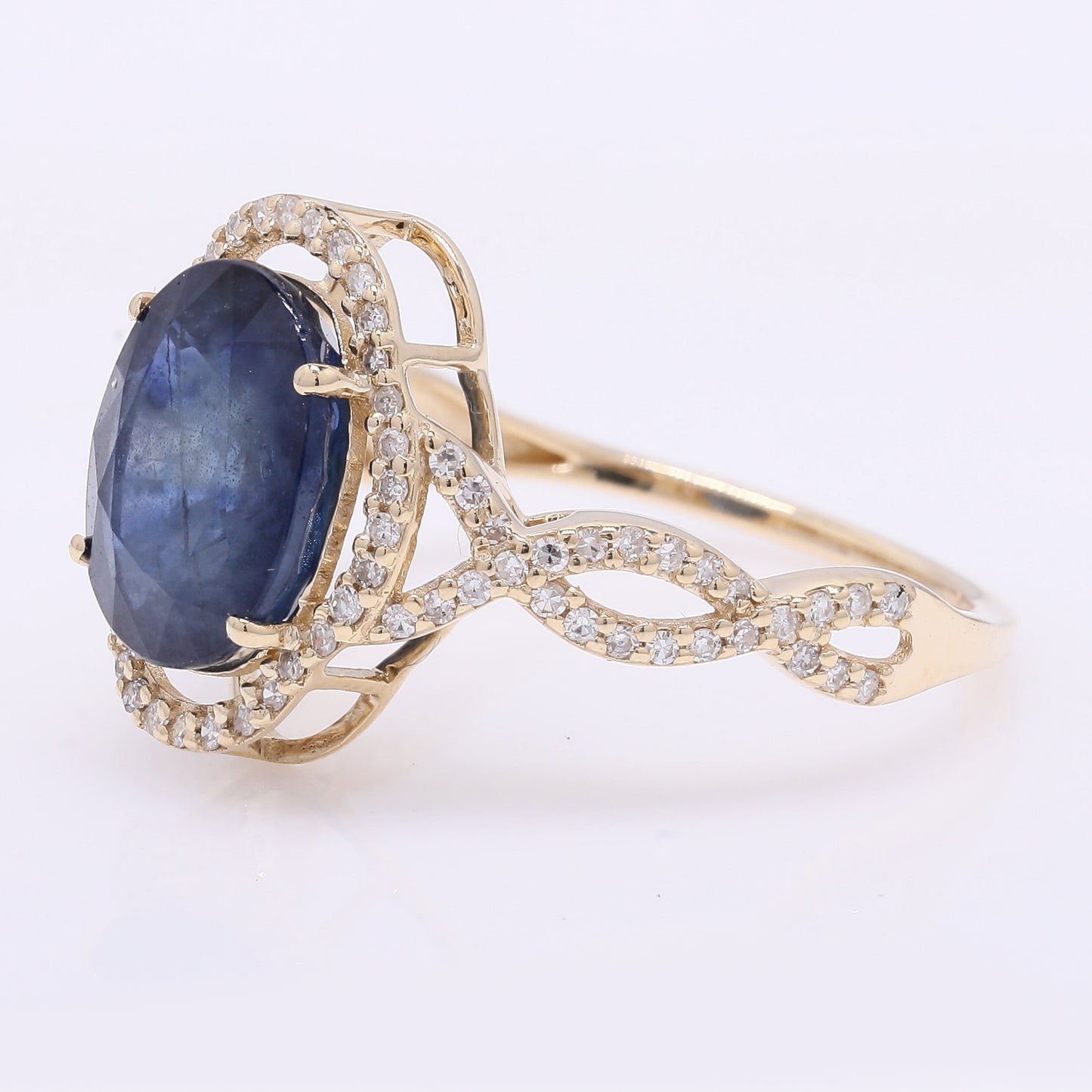 4.14 Ct Oval Mixed Cut Natural Sapphire 14K Gold Ring