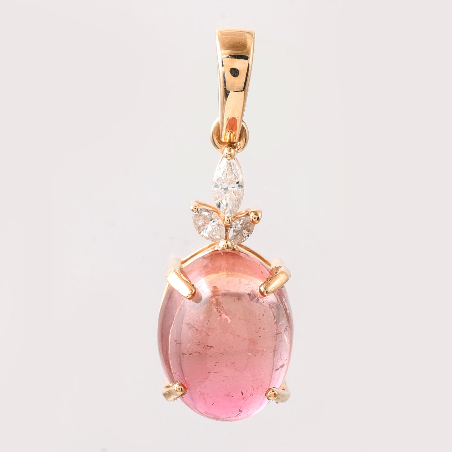 3.39 Ct Oval Cabochon Cut Natural Pink Tourmaline 14K Gold Pendant