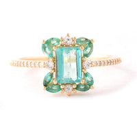 1.26 Ct Octagon Step Cut, Marquise Mixed Cut Natural Emerald 14K Gold Ring