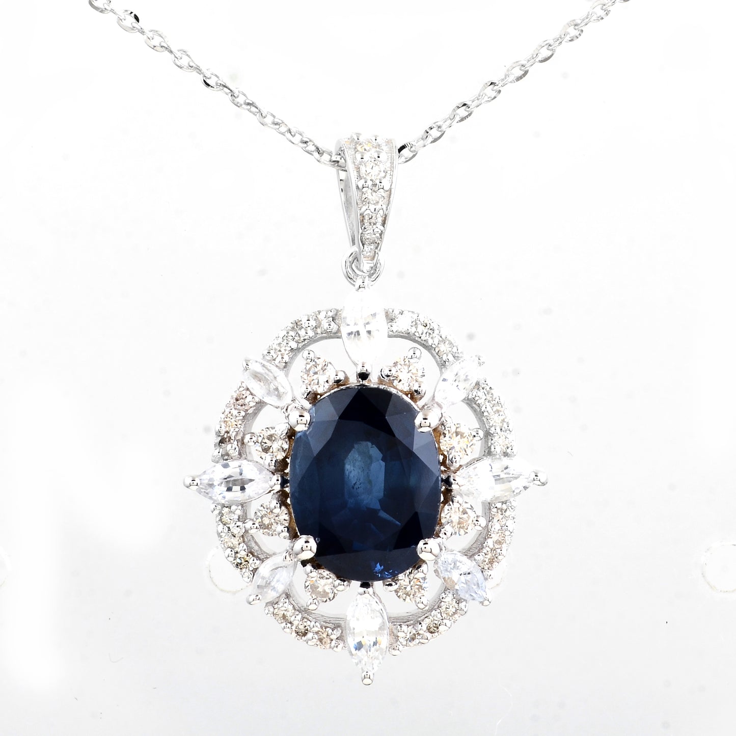 3.73 Ct Oval Mixed Cut Natural Corundum Sapphire 14K Gold Pendant