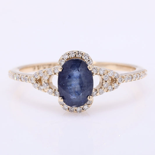 1.30 Ct Oval Mixed Cut Natural Sapphire 14K Gold Ring