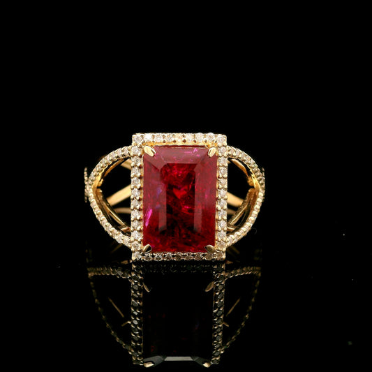 4.85 Ct Emerald Cut Lab Grown Ruby 14K Gold Ring