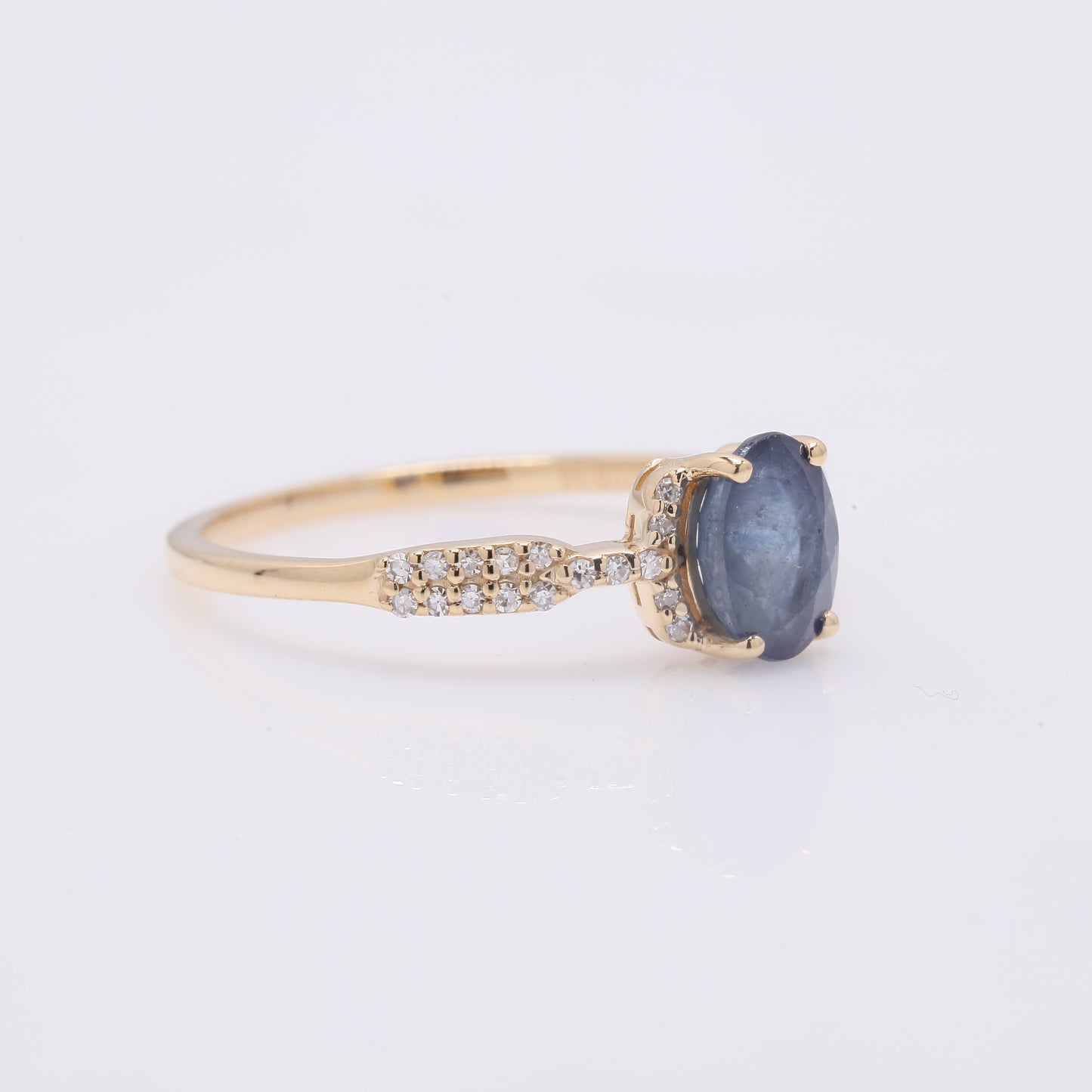 1.22 Ct Oval Mixed Cut Natural Sapphire 14K Gold Ring