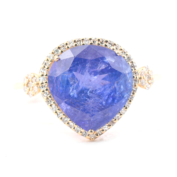 4.44 Ct Pear Mixed Cut Natural Tanzanite 14K Gold Ring