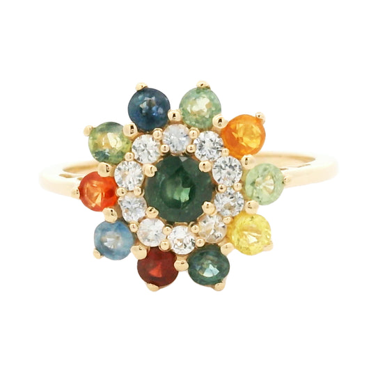 1.60 Ct Round Multi Sapphire 14K Gold Ring