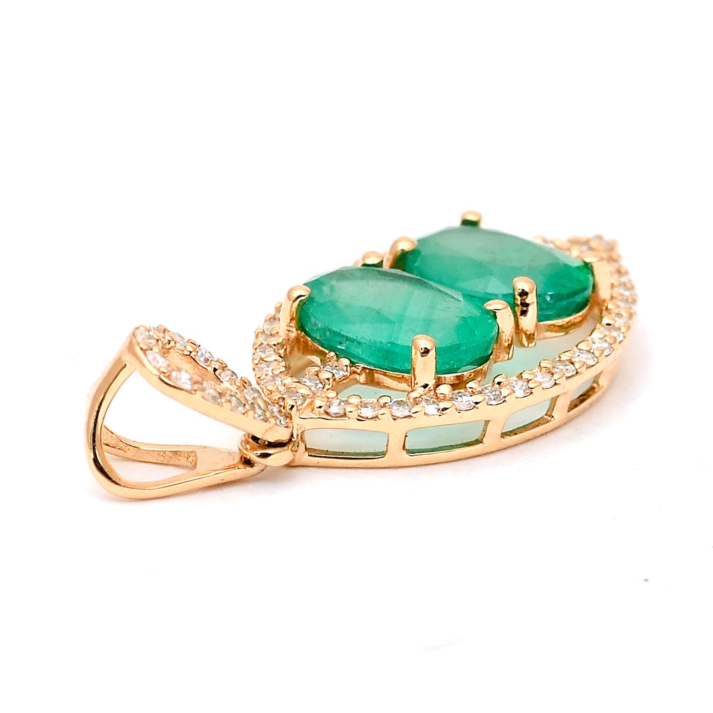 1.63 Ct Oval Mixed Cut Natural Emerald 14K Gold Pendant