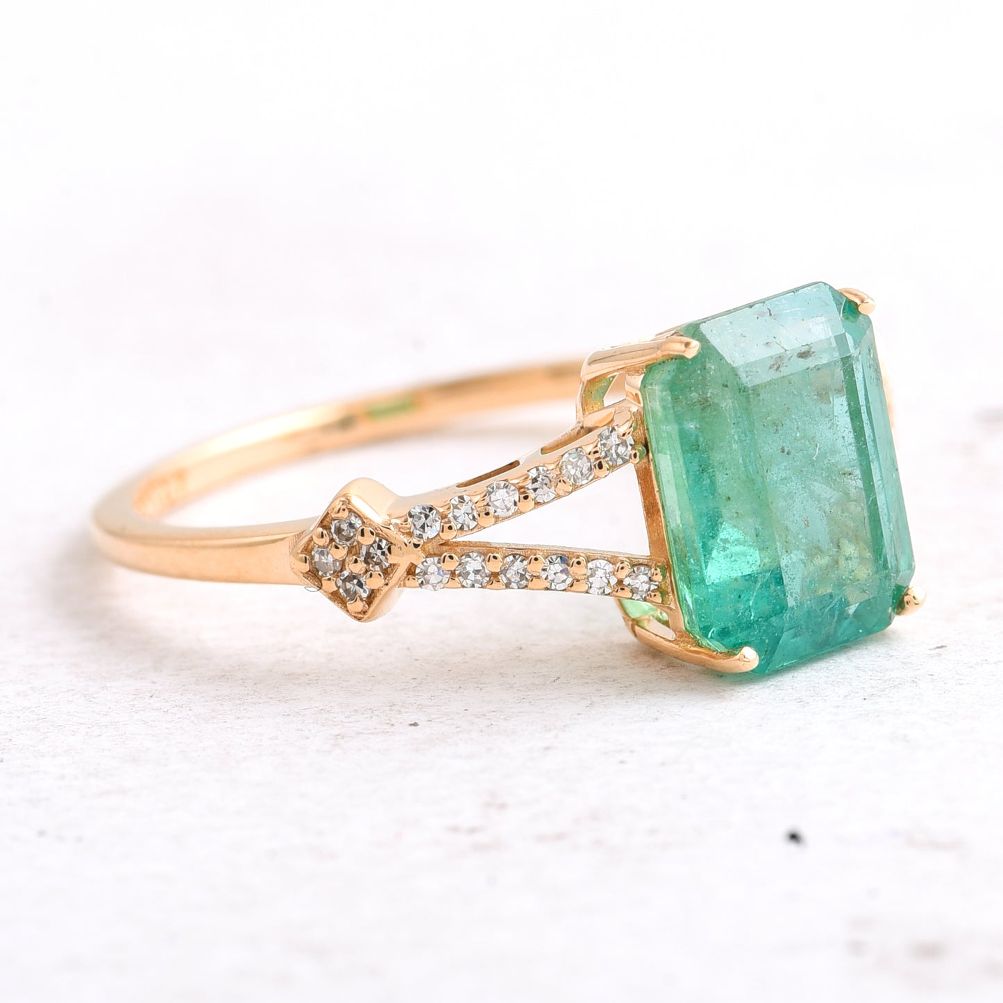 2.32 Ct Octagon Step Cut Natural Emerald 14K Gold Ring
