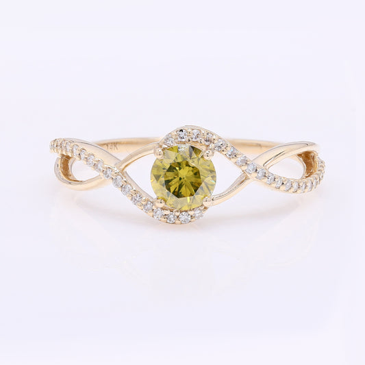 0.61 Ct Round Yellow Diamond 14K Gold Ring
