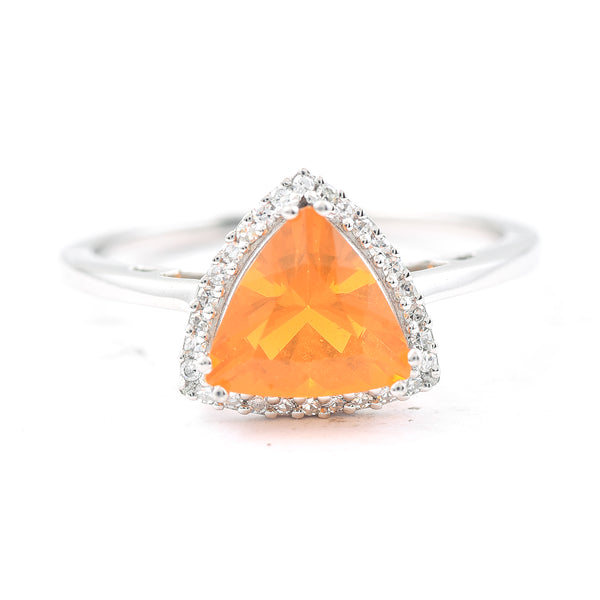 1.06 Ct Triangle Mixed Cut Natural Fire Opal 950 Platinum Ring