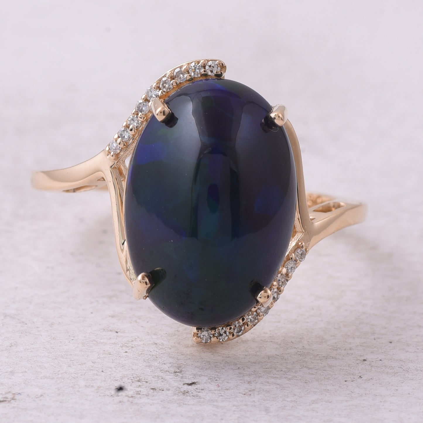 4.48 Ct Oval Cabochon Cut Natural Black Opal 14K Gold Ring