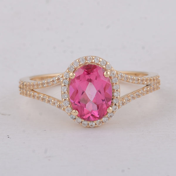 1.91 Ct Oval Pink Topaz 9K Gold Ring