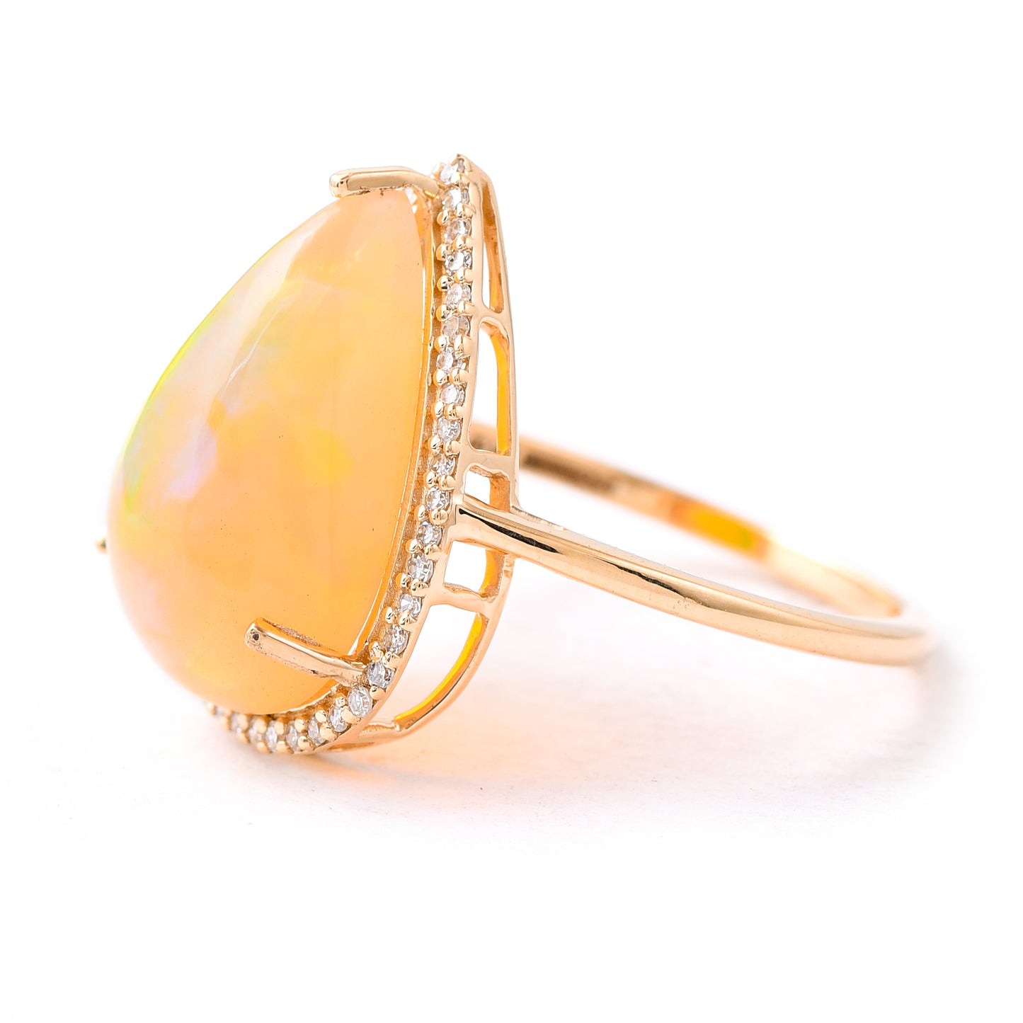 4.73 Ct Pear Cabochon Natural Opal 14K Gold Ring