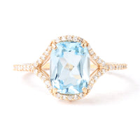 2.37 Ct Rectangular Cushion Mixed Cut Natural Blue Topaz 14K Gold Ring