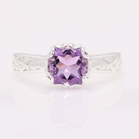 2.02 Ct Cushion Amethyst 925 Silver Ring