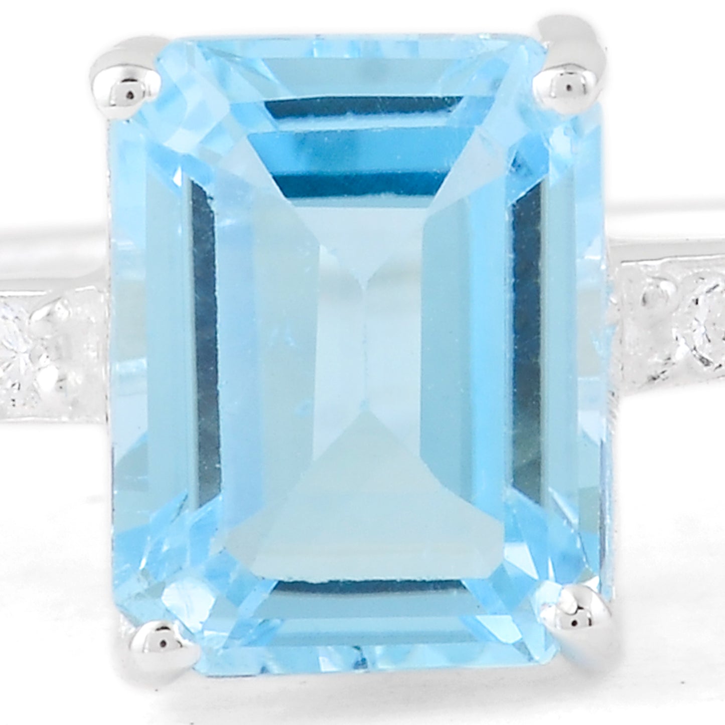 3.17 Ct Octagon Blue Topaz, Cubic Zirconia 925 Sterling Silver Ring