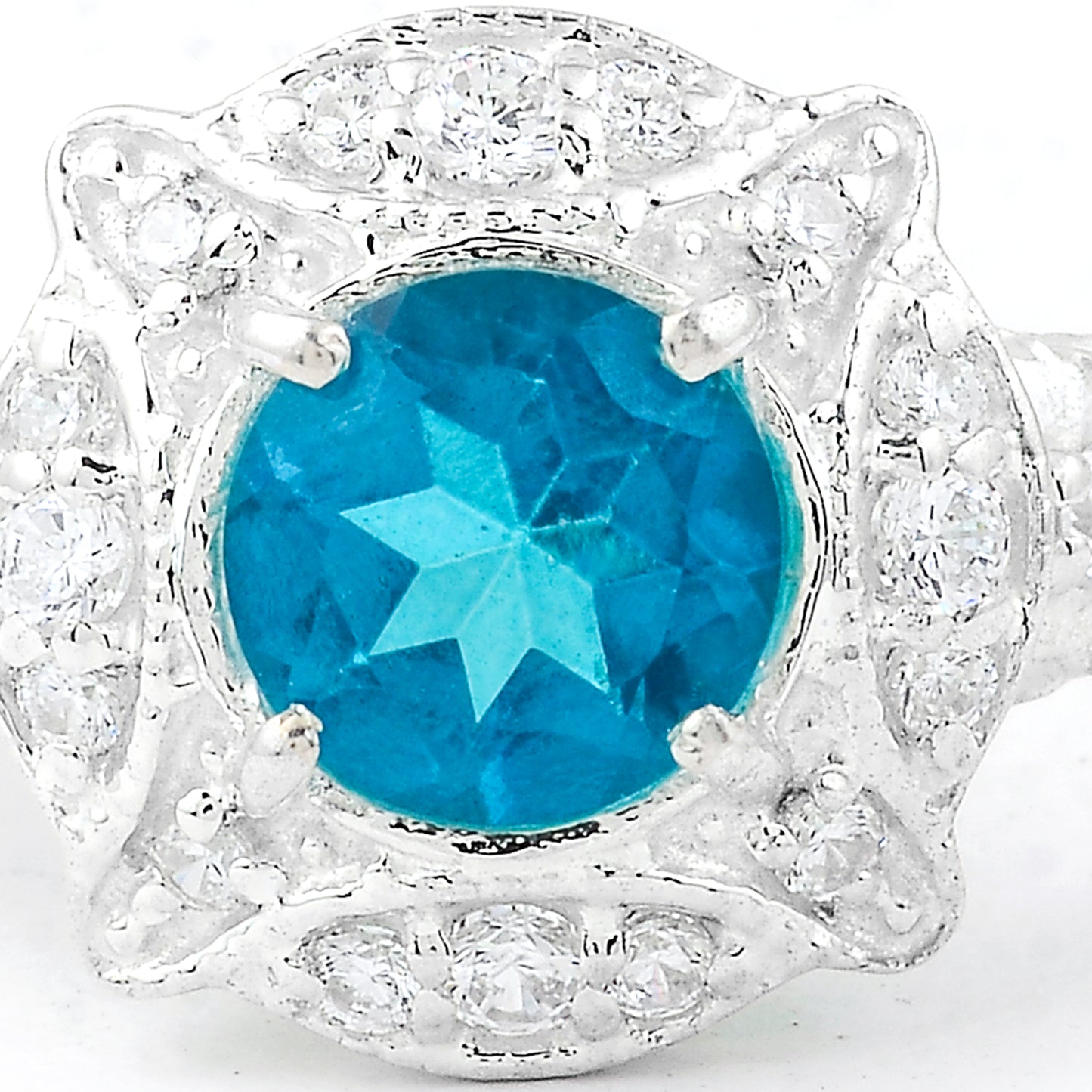 2.40 Ct Round Pariba Topaz, Cubic Zirconia 925 Sterling Silver Ring