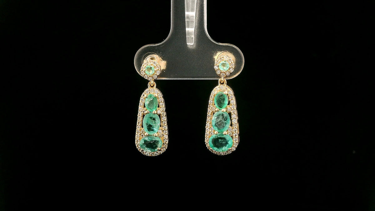 2.12 Ct Oval Emerald 14K Gold Earrings