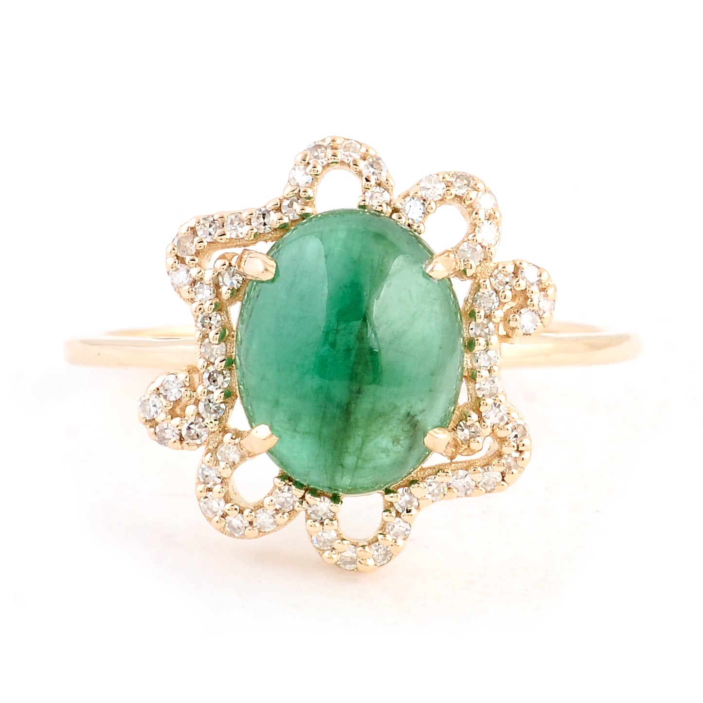 2.68 Ct Oval Cabochon Natural Beryl Emerald 14K Gold Ring