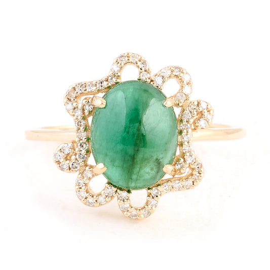 2.68 Ct Oval Cabochon Natural Beryl Emerald 14K Gold Ring