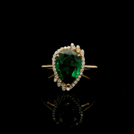 1.61 Ct Pear Mixed Cut Lab Grown Emerald 14K Gold Ring