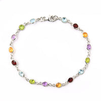 4.58 Ct Round Garnet, Peridot, Blue Topaz, Citrine, Amethyst 925 Sterling Silver Bracelet