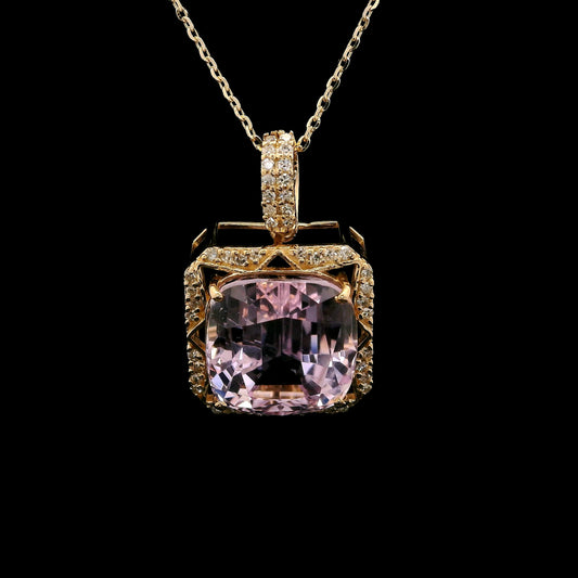 6.85 Ct Cushion Kunzite 14K Gold Pendant