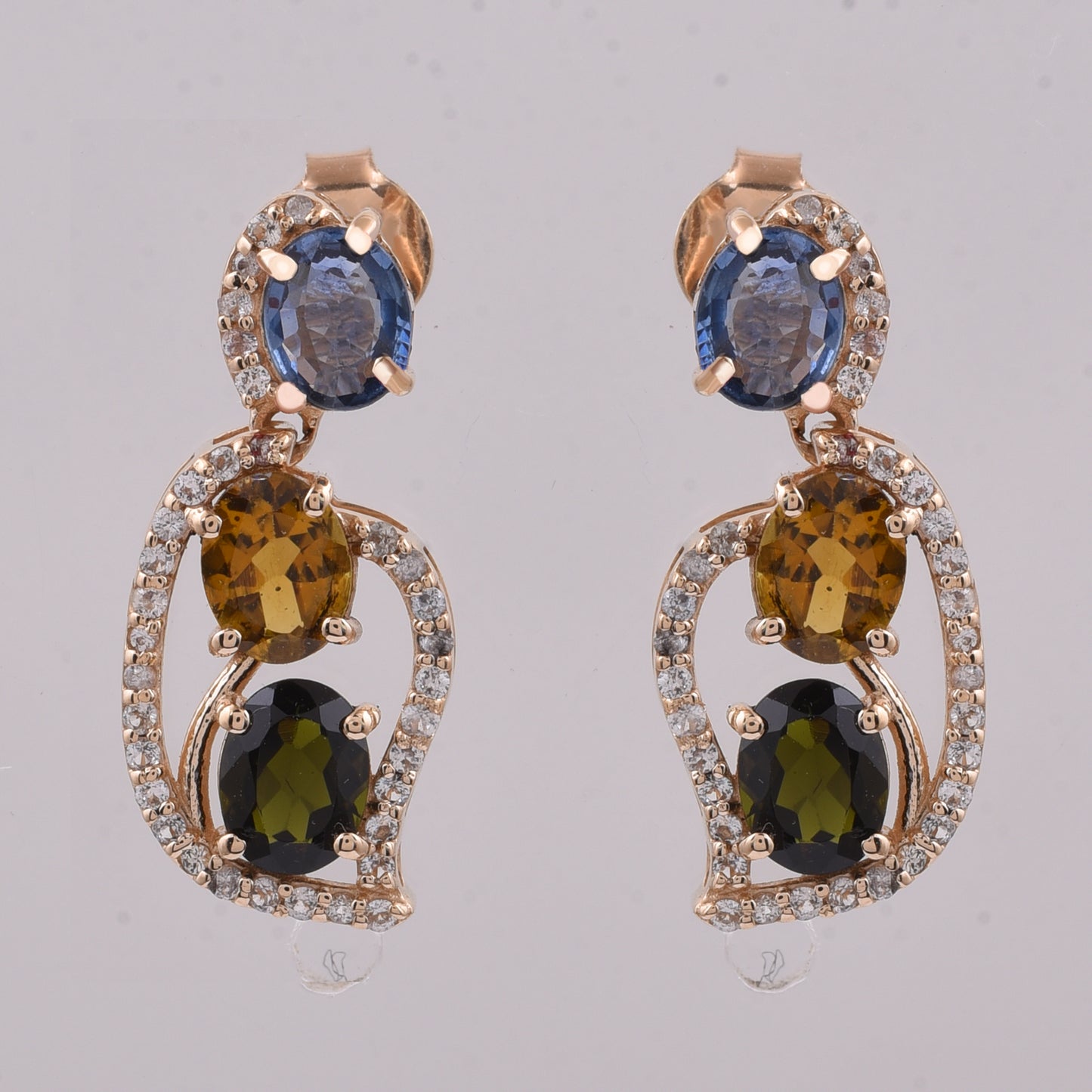 2.38 Ct Oval Natural Multi-Coloured Tourmaline 14K Gold Earrings