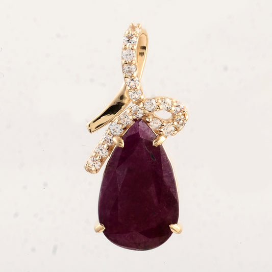2.88 Ct Pear Ruby 14K Gold Pendant