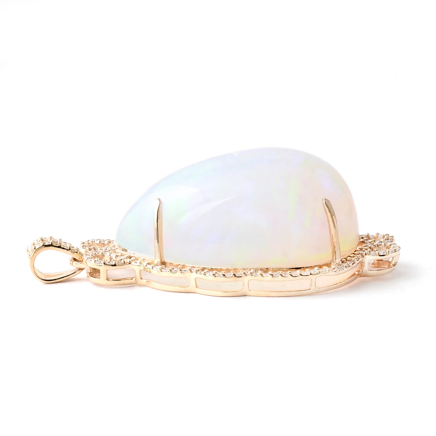 24.15 Ct Pear Cabochon Natural Opal 14K Gold Pendant