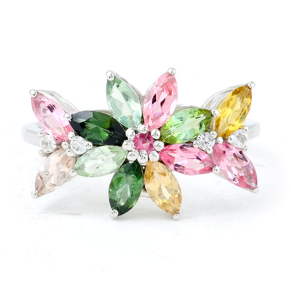 1.79 Ct Marquise Mixed Cut, Round Mixed Cut Multi Tourmaline 950 Platinum Ring