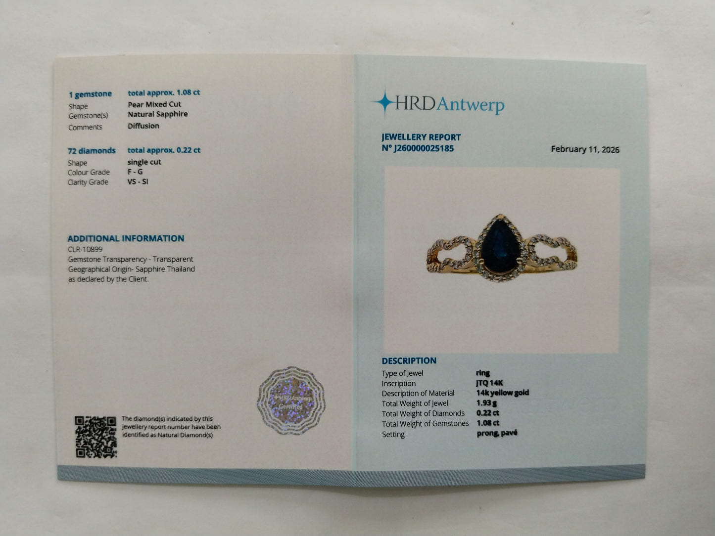 1.30 Ct Pear Mixed Cut Natural Sapphire 14K Gold Ring