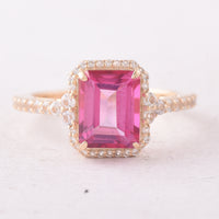 3.49 Ct Octagon Pink Topaz 9K Gold Ring