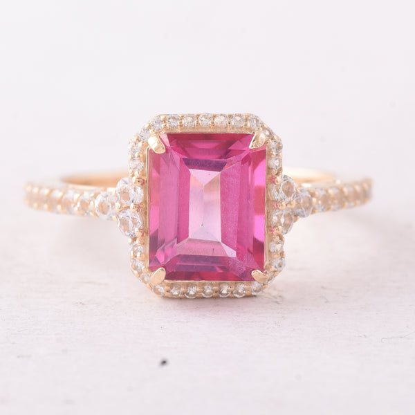 3.49 Ct Octagon Pink Topaz 9K Gold Ring