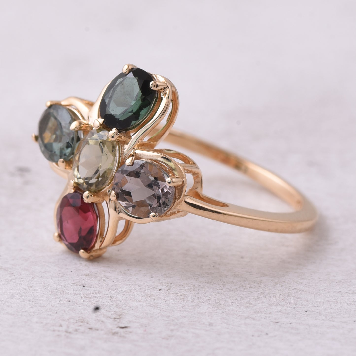 1.85 Ct Oval Natural Multi-Coloured Tourmaline 14K Gold Ring