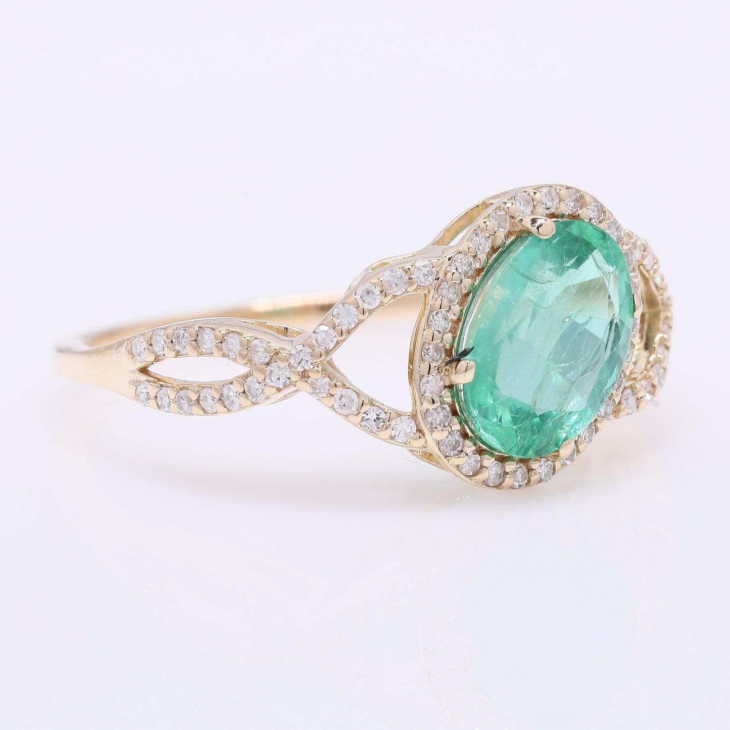 1.36 Ct Oval Mixed Cut Natural Emerald 14K Gold Ring