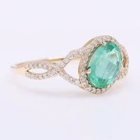 1.36 Ct Oval Mixed Cut Natural Emerald 14K Gold Ring
